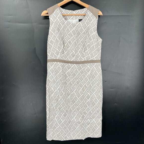 NEW Your Sixth Sense linen lined shift dress tan white Coastal grandma 38 8 - Picture 2 of 13